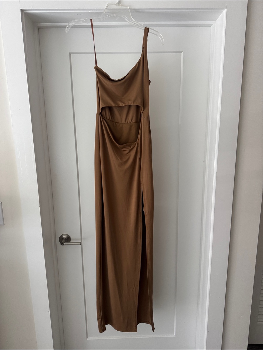 Backless Brown Cutout Maxi Dress with Side Slit